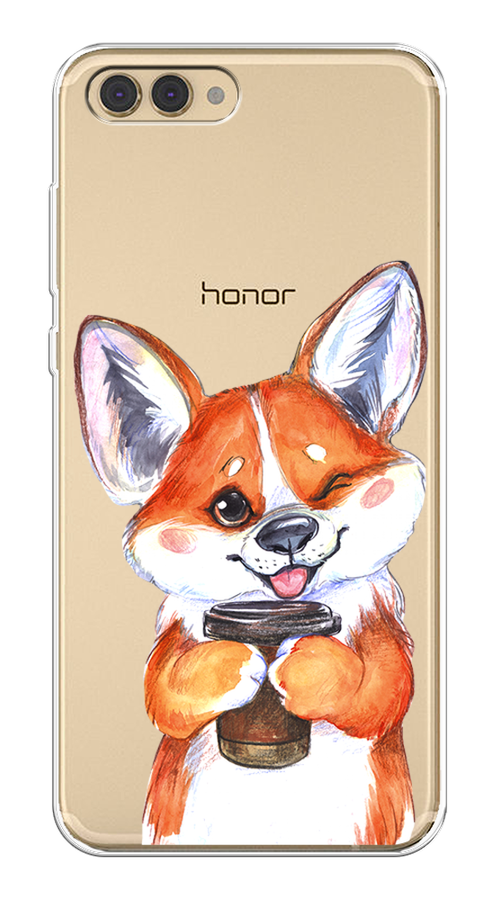 

Чехол на Honor V10 (View 10) "Корги с кофе", Оранжевый;белый, 65150-4
