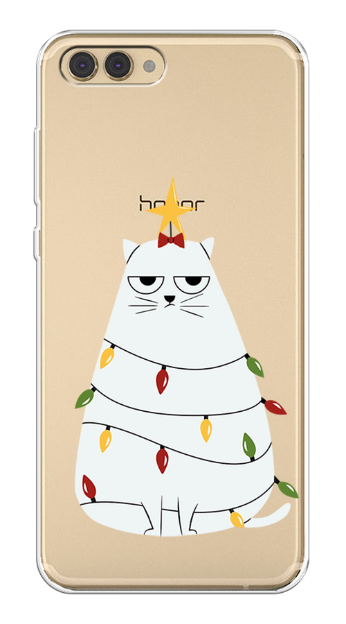 

Чехол на Honor V10 (View 10) "Котик в гирлянде", Белый;красный;желтый, 65150-1