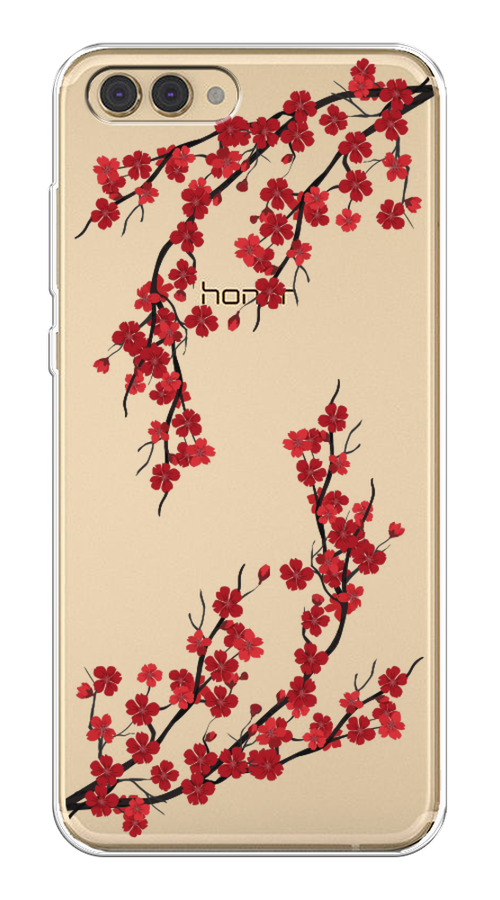 

Чехол на Honor V10 (View 10) "Красная сакура", Красный;черный, 65150-2