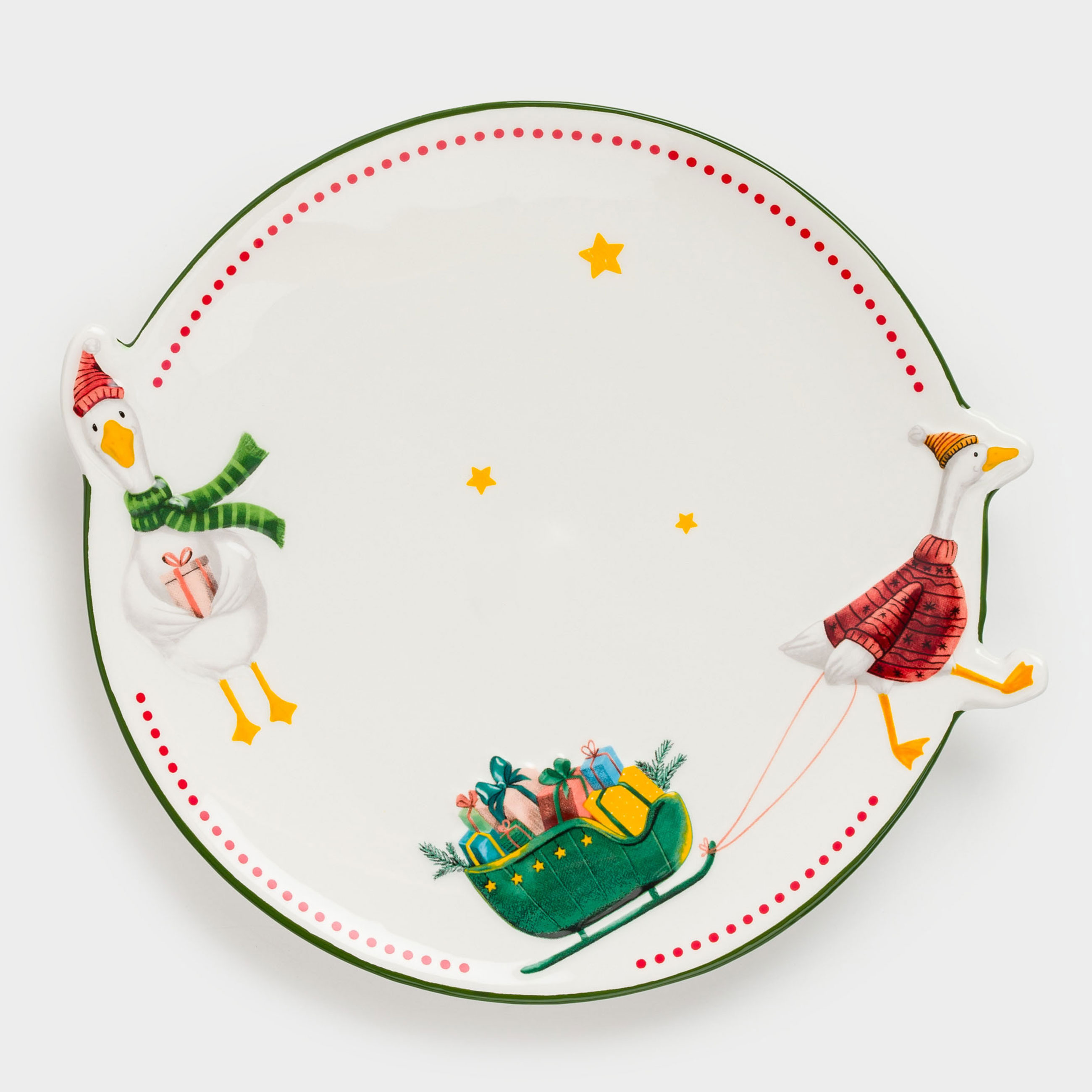 

Тарелка закусочная, 21 см, керамика, белая, Гуси с подарками, Goose christmas