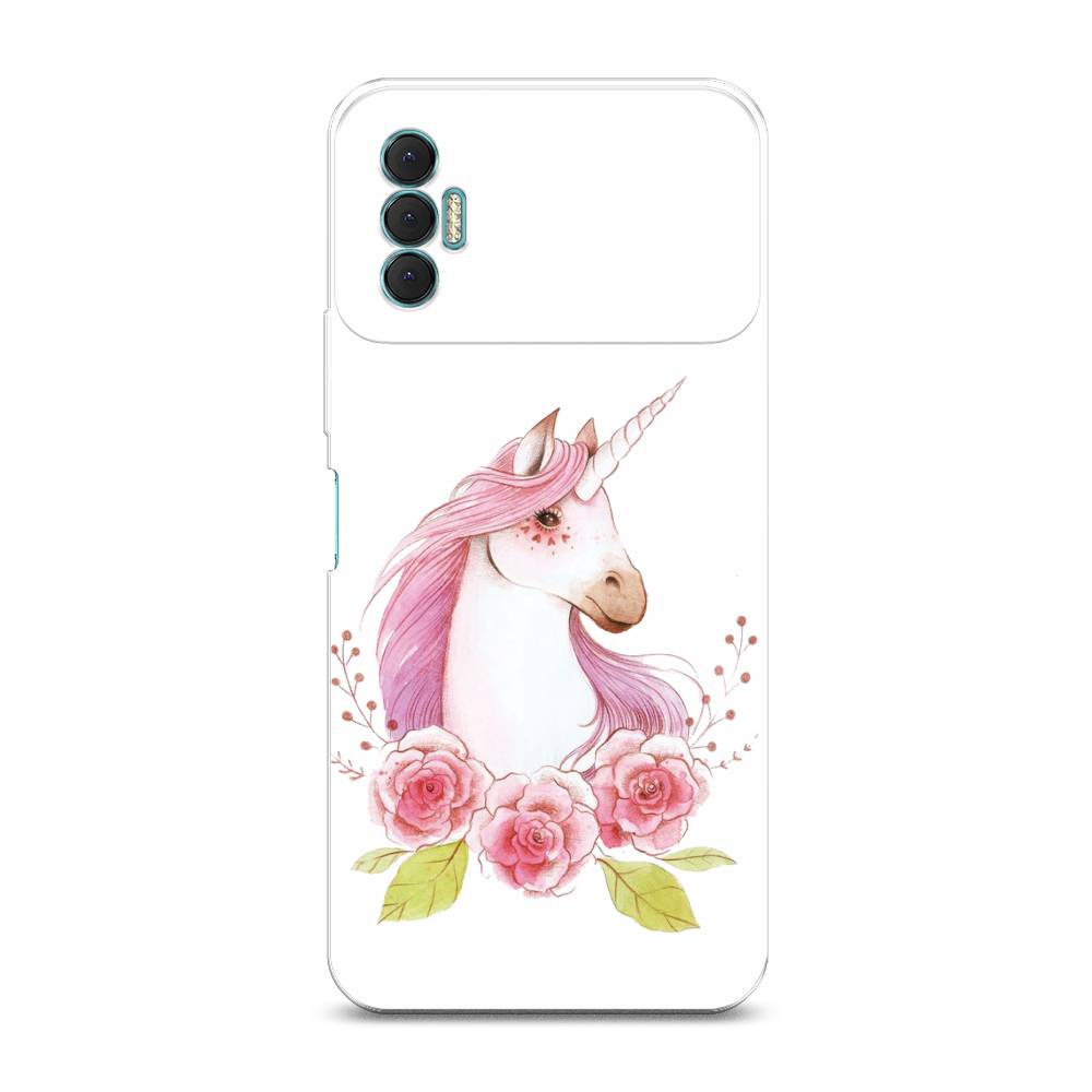 

Чехол для Tecno Spark 8P "Единорог цветы", Белый;розовый;серый, 301450-1