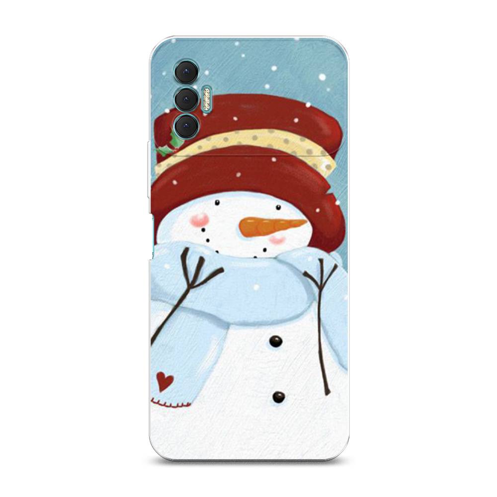 

Чехол на Tecno Spark 8P "Застенчивый снеговик", Голубой;белый;красный, 301450-5