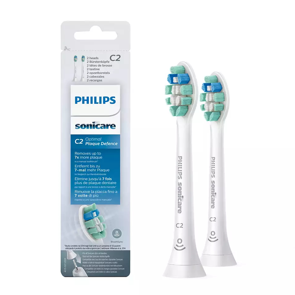 Насадка для щётки Philips Sonicare C2 Optimal Plaque Defense для удаления налёта, 2 шт. насадка для зубной щетки philips sonicare diamondclean hx6062 07 2 шт