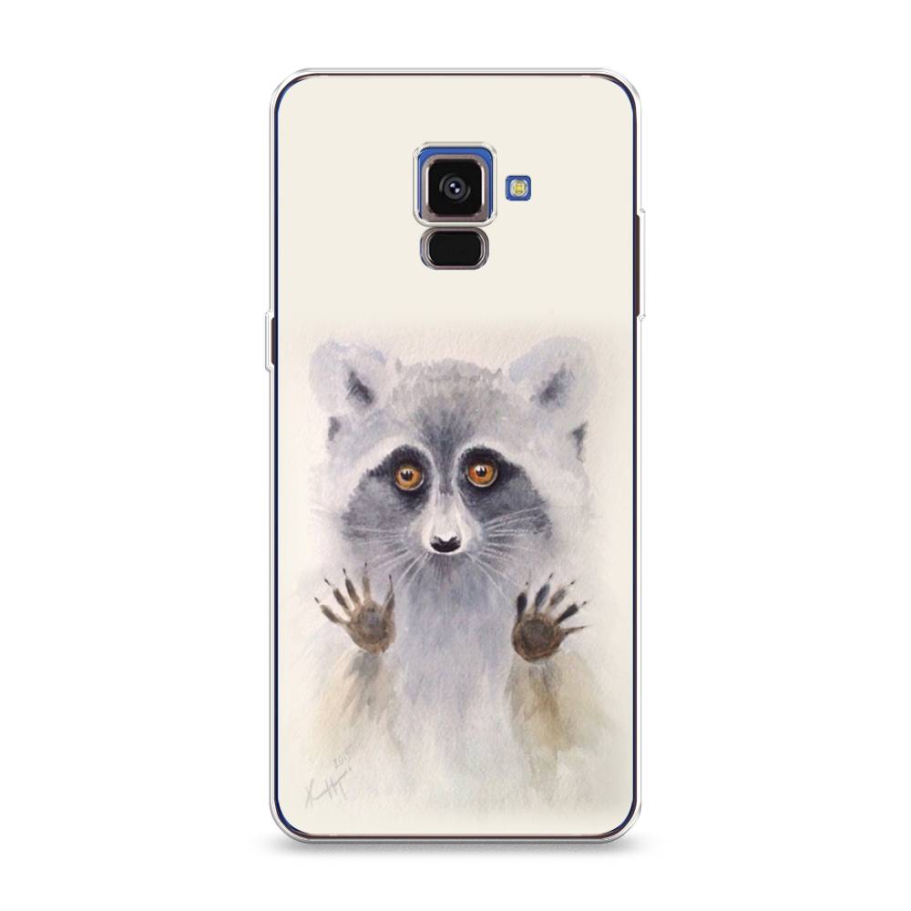 

Чехол на Samsung Galaxy A8 2018 "Енот за стеклом", Бежевый;серый, 25450-4