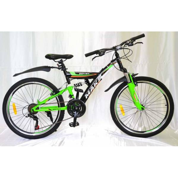 фото Велосипед 26" maks soft md (двухподвес) (21-ск.) (рама 18) черный/зеленый