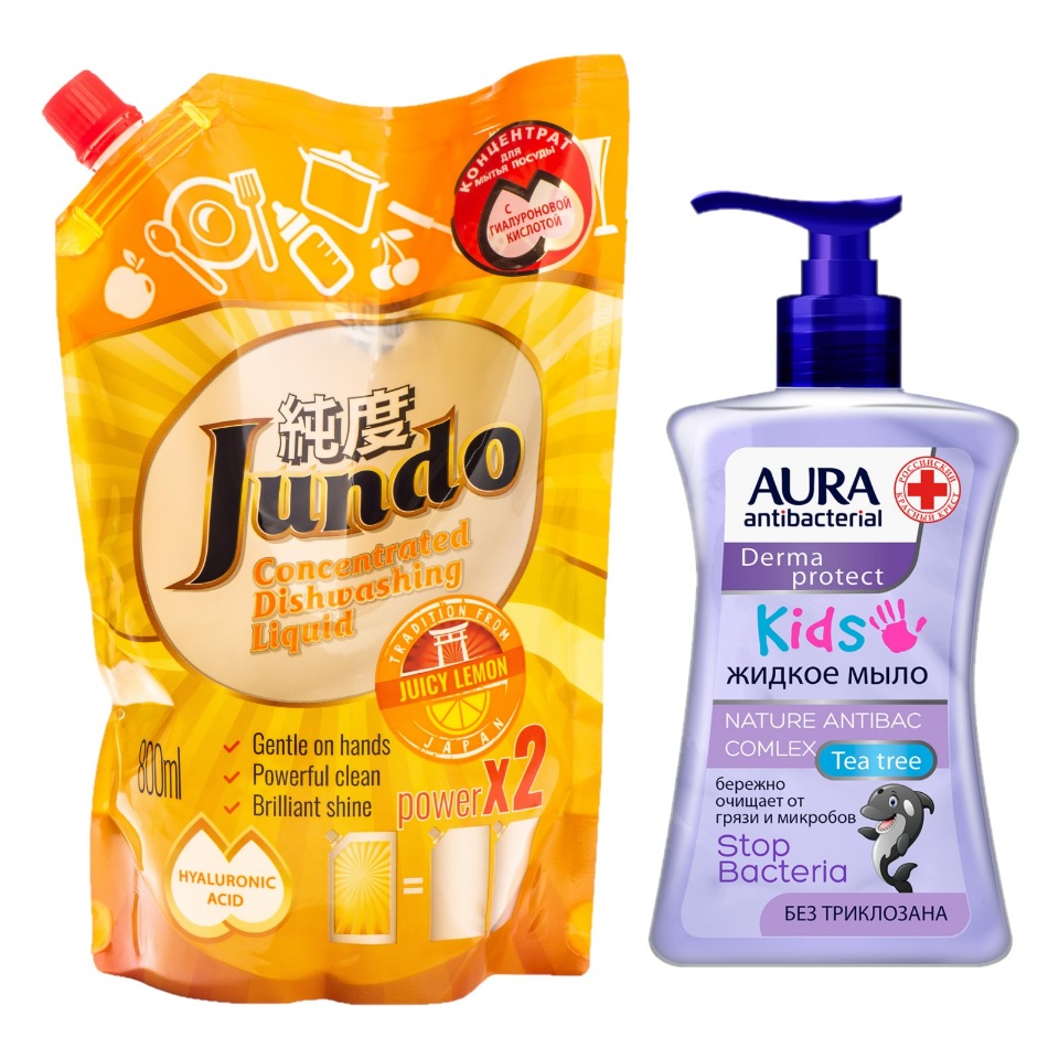 фото Эко-концентрат для мытья посуды jundo juicy lemon 800 мл+мыло антибактер.aura kids 250мл