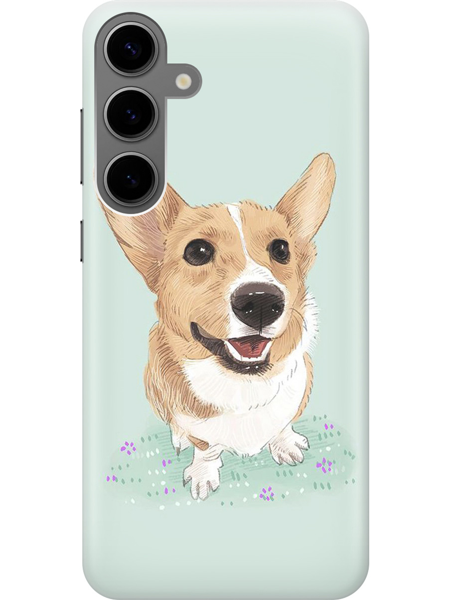 

Силиконовый чехол на Samsung Galaxy S24+ с рисунком "Корги", Белый;зеленый;коричневый, 20011905