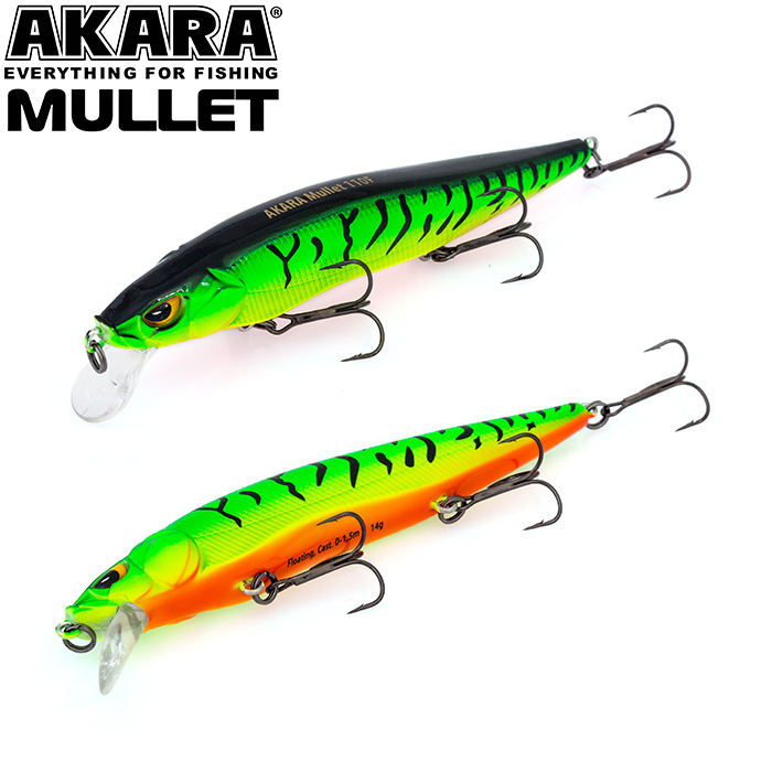 

Воблер Akara Mullet 110F 14 гр 1/2 oz 4,3 in A68, Разноцветный, Mullet