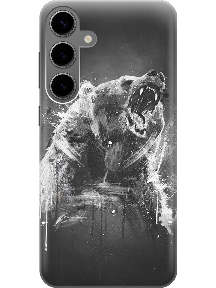 

Силиконовый чехол на Samsung Galaxy S24+ с рисунком "Разъяренный медведь", Коричневый;серый;черный, 20011905