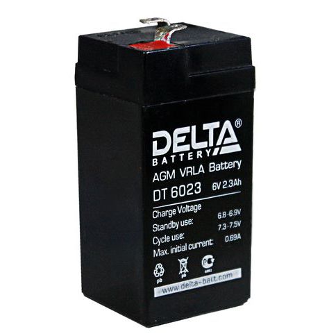 Аккумулятор Delta DT 6023 6В 2,3Ач 44x47x107 мм Прямая (+-)