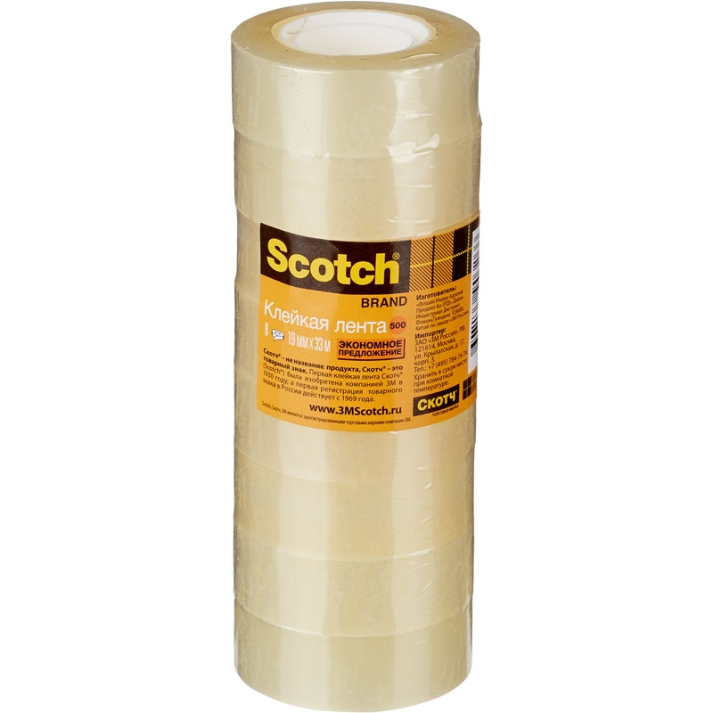 

Клейкая лента канцелярская 3M SCOTCH 508/500 19х33 прозрачная, 8шт