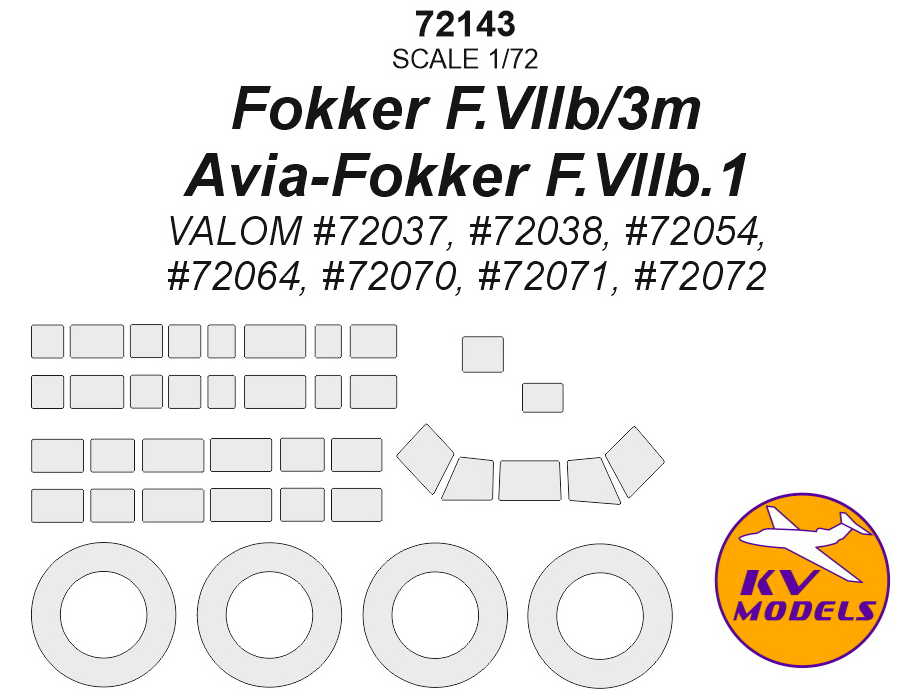 

Окрасочная KV Models 172 маска для Fokker F VIIb3m Avia-Fokker F VIIb 1 маски 72143