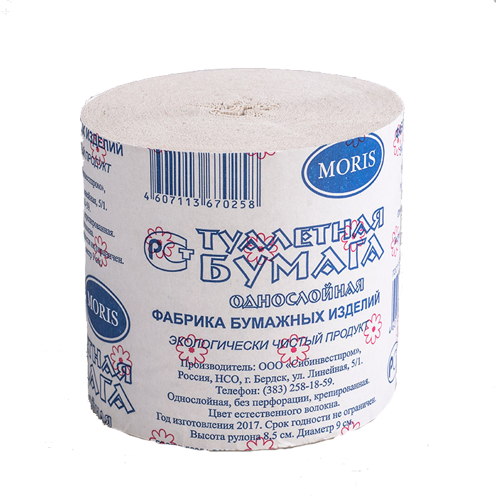 

Бумага туалетная Moris, без втулки, 1 слой, серая, 1 шт
