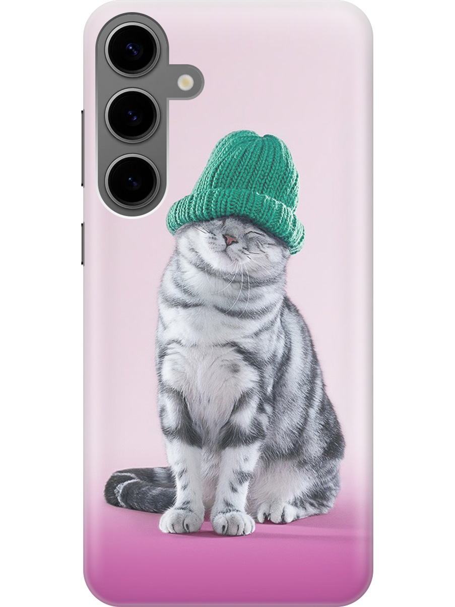 

Силиконовый чехол на Samsung Galaxy S24+ с рисунком "Кот в зеленой шапке", Розовый;серый, 20011905