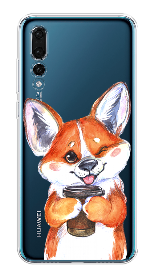 

Чехол на Huawei P20 Pro "Корги с кофе", Оранжевый;белый, 65050-4