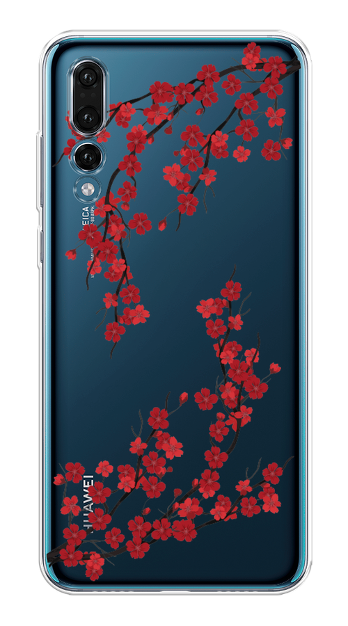 

Чехол на Huawei P20 Pro "Красная сакура", Красный;черный, 65050-2