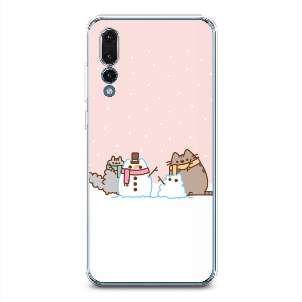 

Чехол на Huawei P20 Pro "Котики в снегу", Розовый;белый;серый, 65050-5