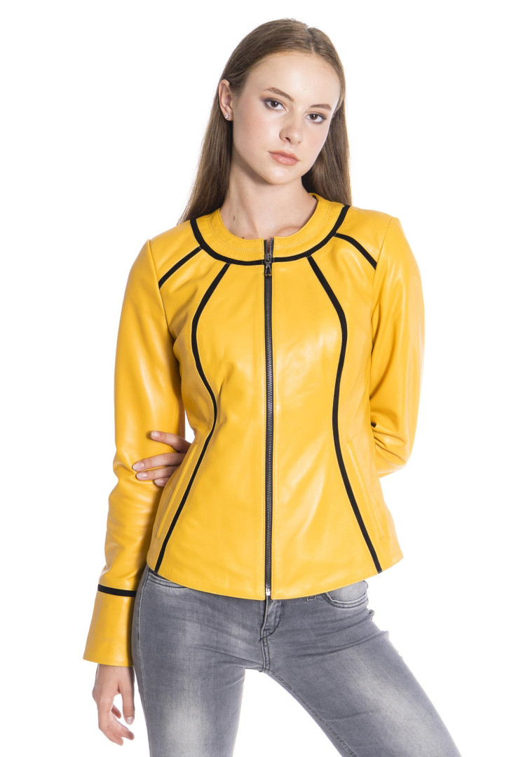 

Кожаная куртка женская Derins DKA02102_S желтая 4XL (товары доставляются из-за рубежа), DKA02102_S