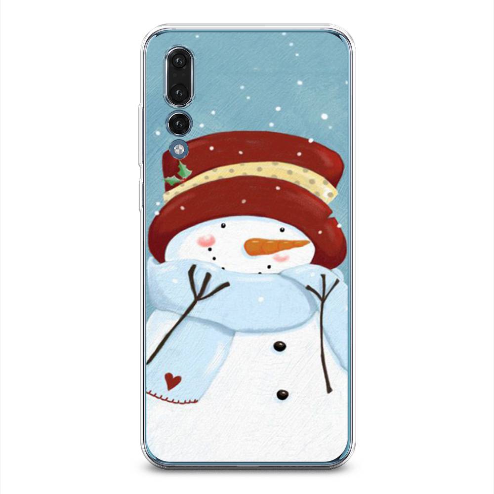 

Чехол на Huawei P20 Pro "Застенчивый снеговик", Голубой;белый;красный, 65050-5