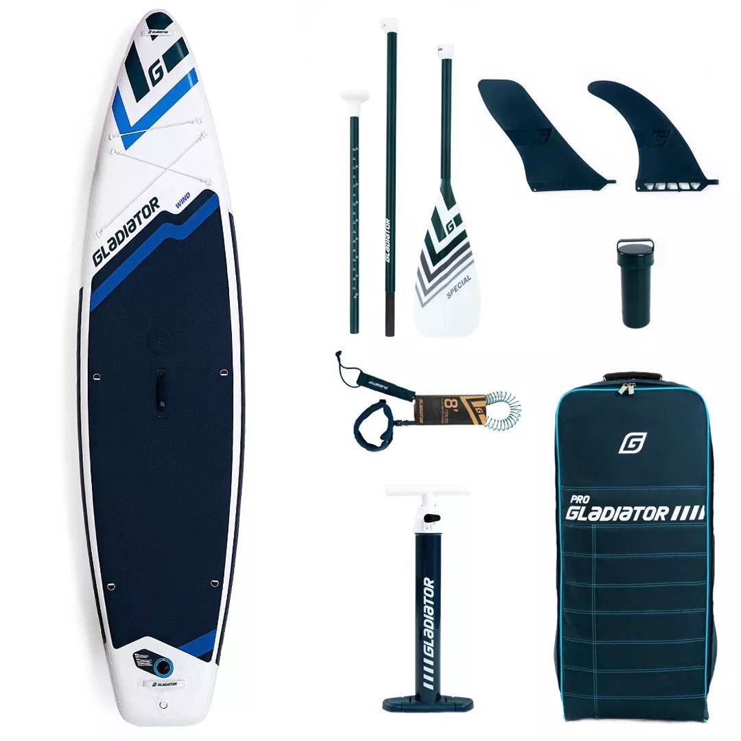 

SUP-доска Gladiator Wind 11,6' 354х86х15 см, насос, весло, лиш, ремнабор, до 220 кг, Wind