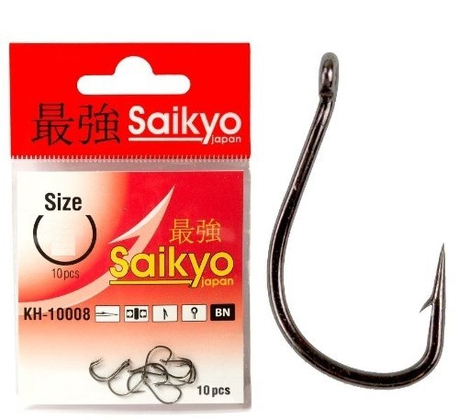 

Одинарные крючки Saikyo Chod Hook №10 BN, с колечком, прямое острие, с бородкой, Черный, KH-10008 Idumezina