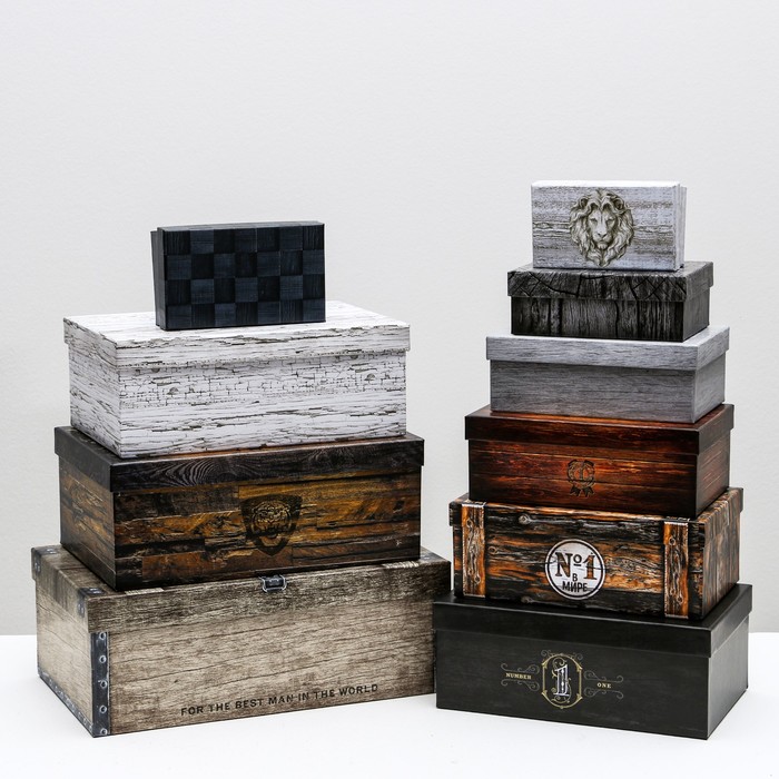 

Коробка Дарите Счастье 10 в 1, Ящики, 12х7х4-32,5х20х12,5 см, Серый;коричневый;черный