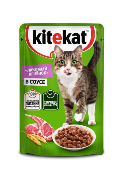 Влажный корм для кошек Kitekat, с ягненком в соусе, 85 г