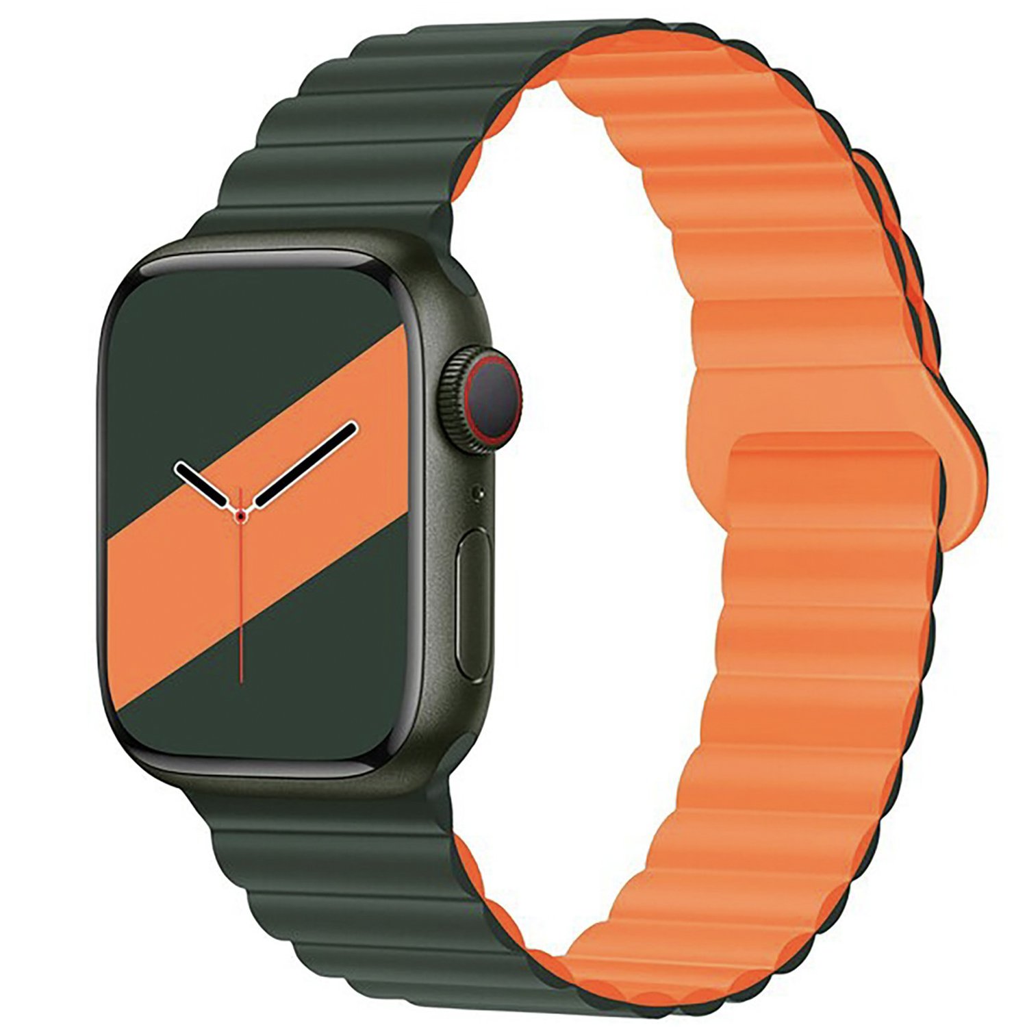 Ремешок для Watch 38/40/41 mm силиконовый на магните №3 <зелено-оранжевый>