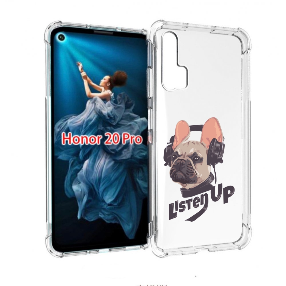 

Чехол бампер MyPads бульдог-слушает-музыку для Honor 20 Pro прот, Прозрачный, Tocco