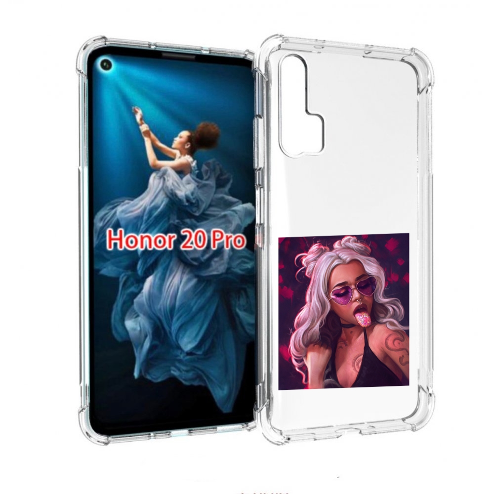 

Чехол бампер MyPads блестящий-язык женский для Honor 20 Pro прот, Прозрачный, Tocco