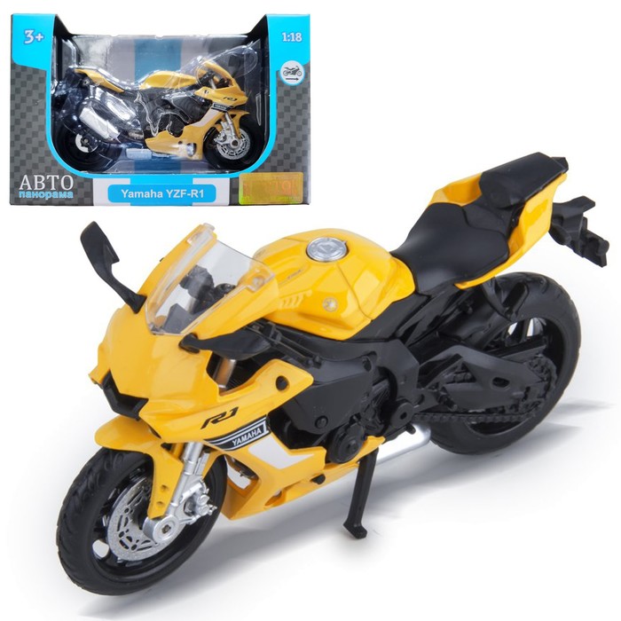 

Модель мотоцикла металл. Yamaha YZF-R1 Scale 1:18, цвет желтый, свободный ход колёс