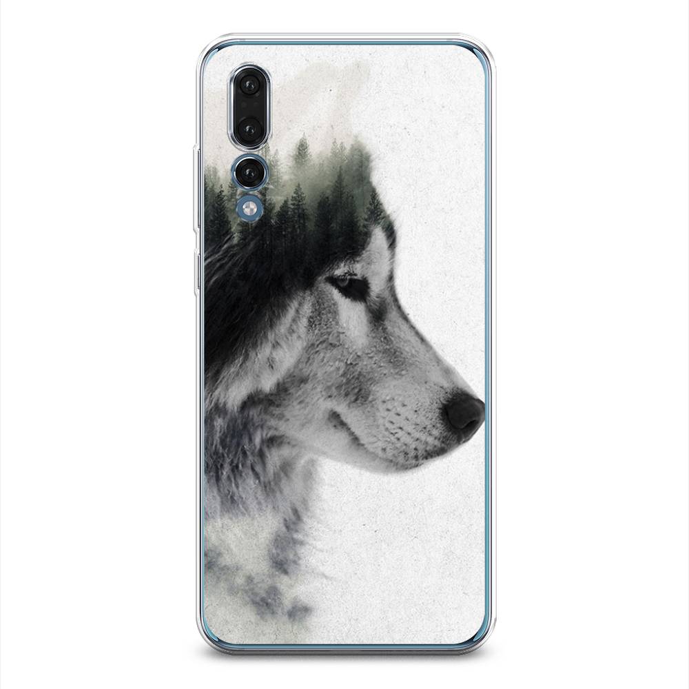 

Чехол на Huawei P20 Pro "Волк лес", Серый;белый, 65050-1