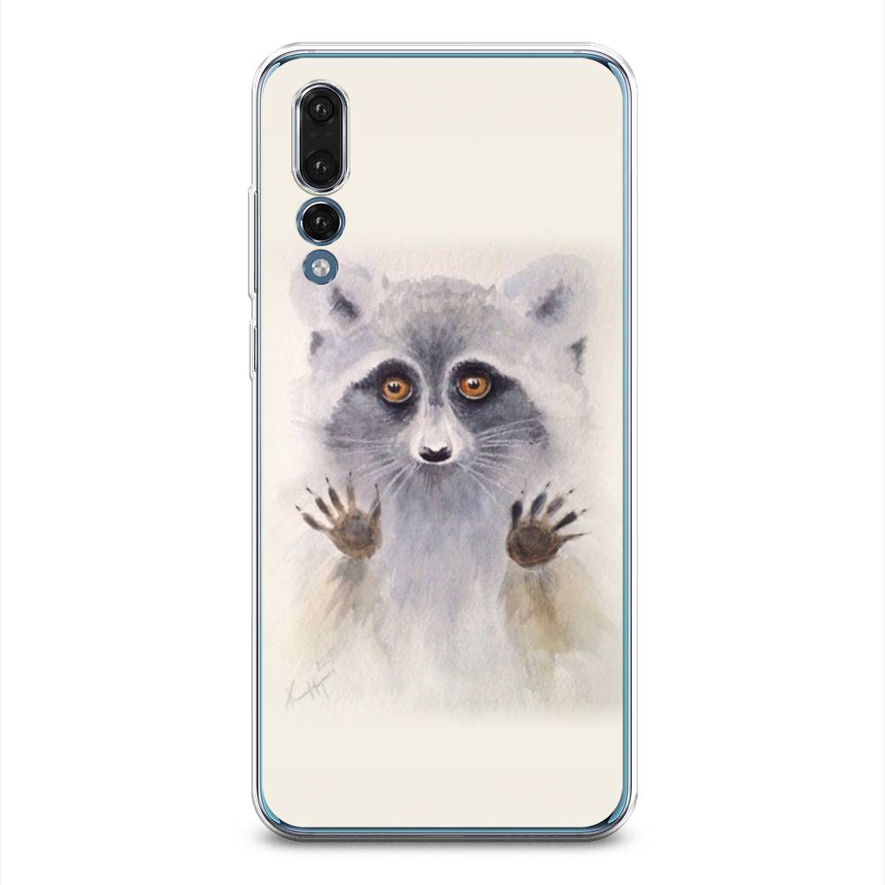 

Чехол на Huawei P20 Pro "Енот за стеклом", Бежевый;серый, 65050-4