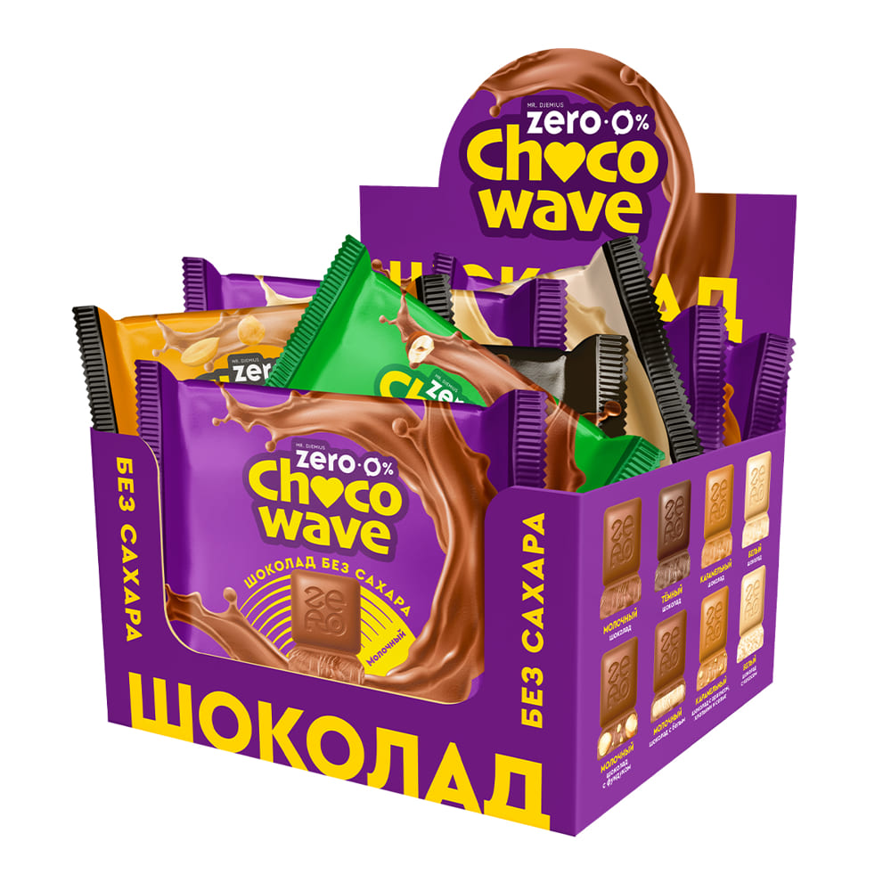 Шоколад без сахара MR. DJEMIUS Zero ChocoWave, Ассорти, 8шт по 60 г