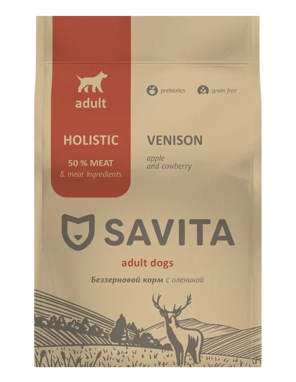 

Сухой корм для собак Savita Adult Dogs Venison, беззерновой, оленина, 2 шт по 10 кг