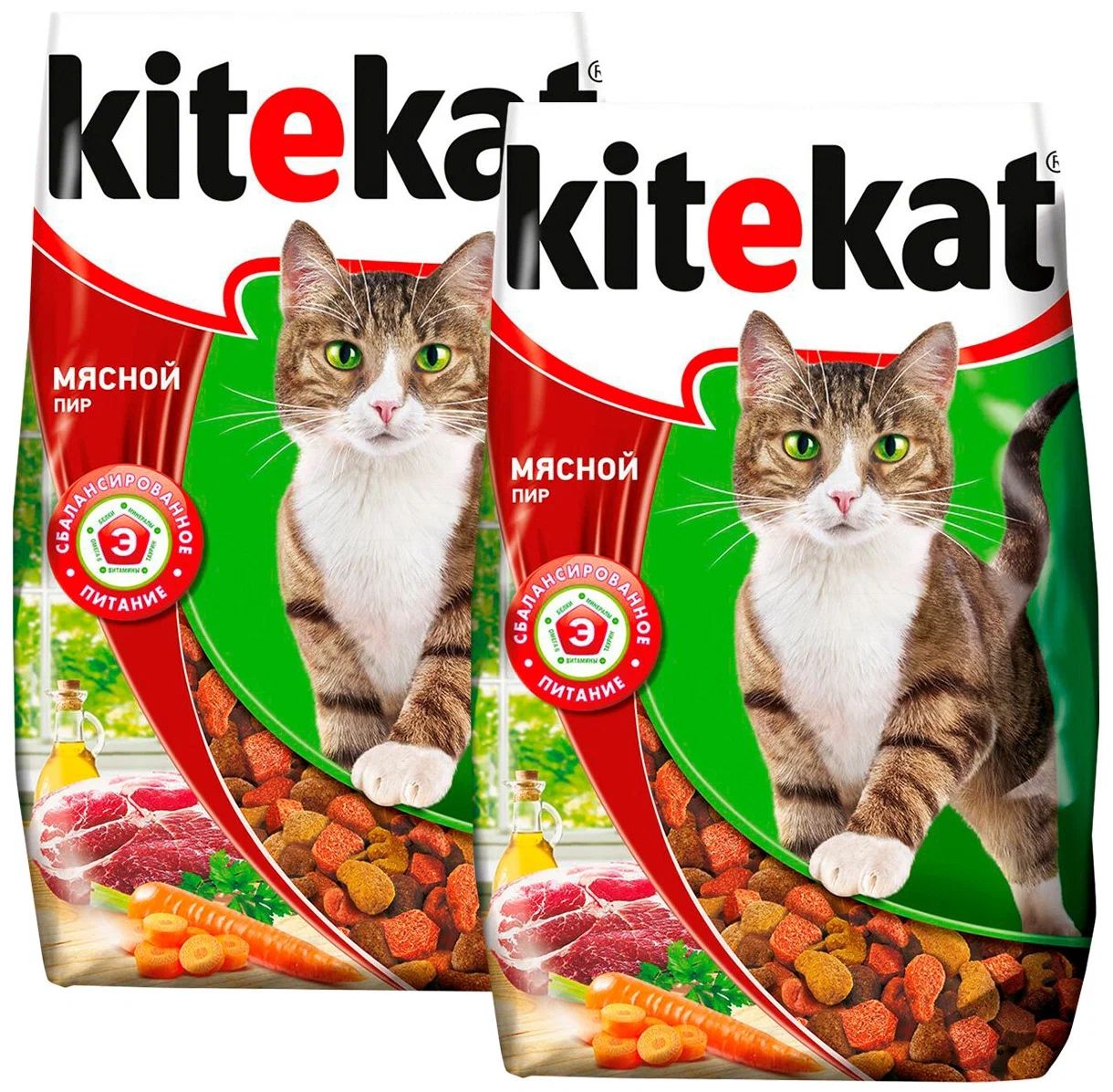 Сухой корм для кошек KITEKAT МЯСНОЙ ПИР, 2 шт по 0,35 кг