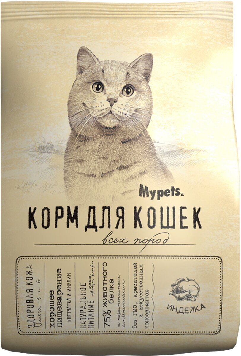 Сухой корм для кошек Mypets с индейкой, 2 шт по 1,5 кг