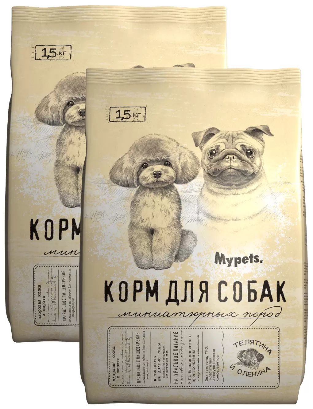 

Сухой корм для собак Mypets с телятиной и олениной, 2 шт по 1,5 кг