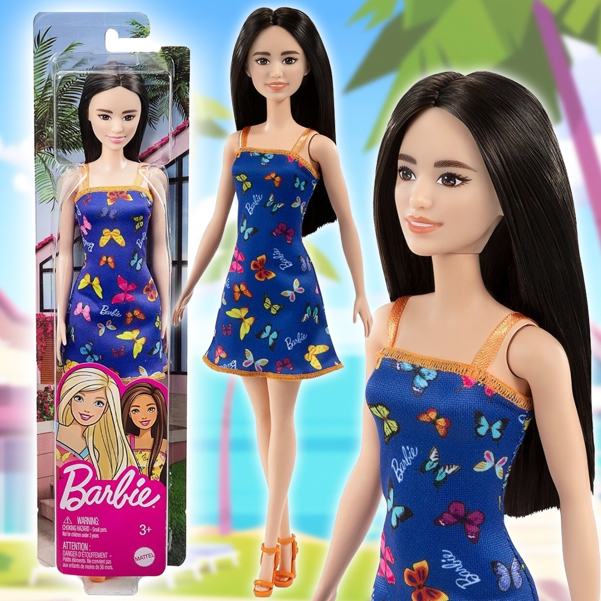 Кукла Барби серия Супер стиль Barbie Fashionistas HBV06N в синем платье с бабочками