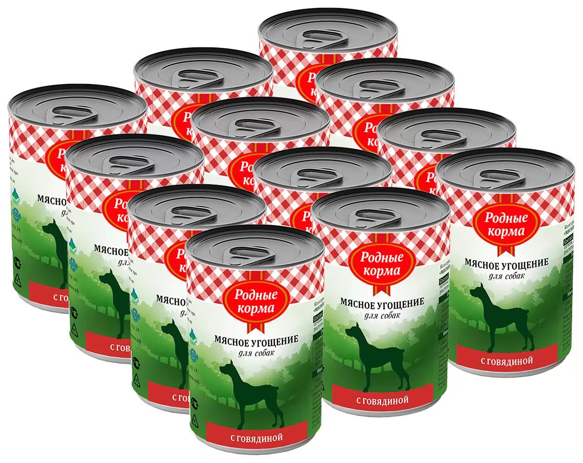 

Влажный корм для собак Родные корма Мясное угощение с говядиной, 12 шт по 340 г