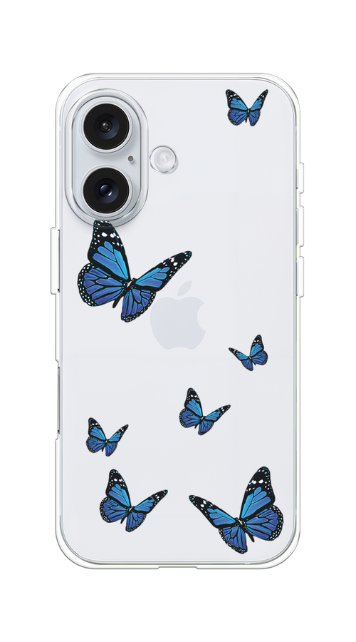 

Чехол на Apple iPhone 16 "Blue butterflies", Синий;черный, 16050-1