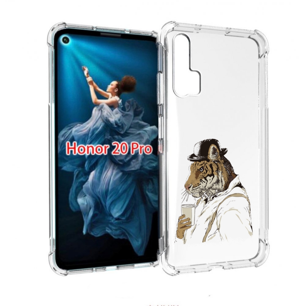 

Чехол бампер MyPads Тигр в шляпе для Honor 20 Pro противоударный, Прозрачный, Tocco