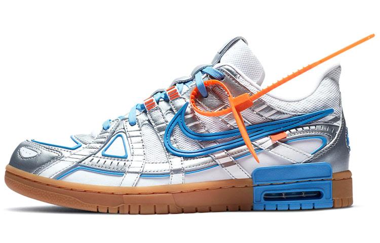 

Кеды унисекс Nike OFF-WHITE x Nike Rubber Dunk Air University Blue серебристые 38 EU, Серебристый, OFF-WHITE x Nike Rubber Dunk Air University Blue