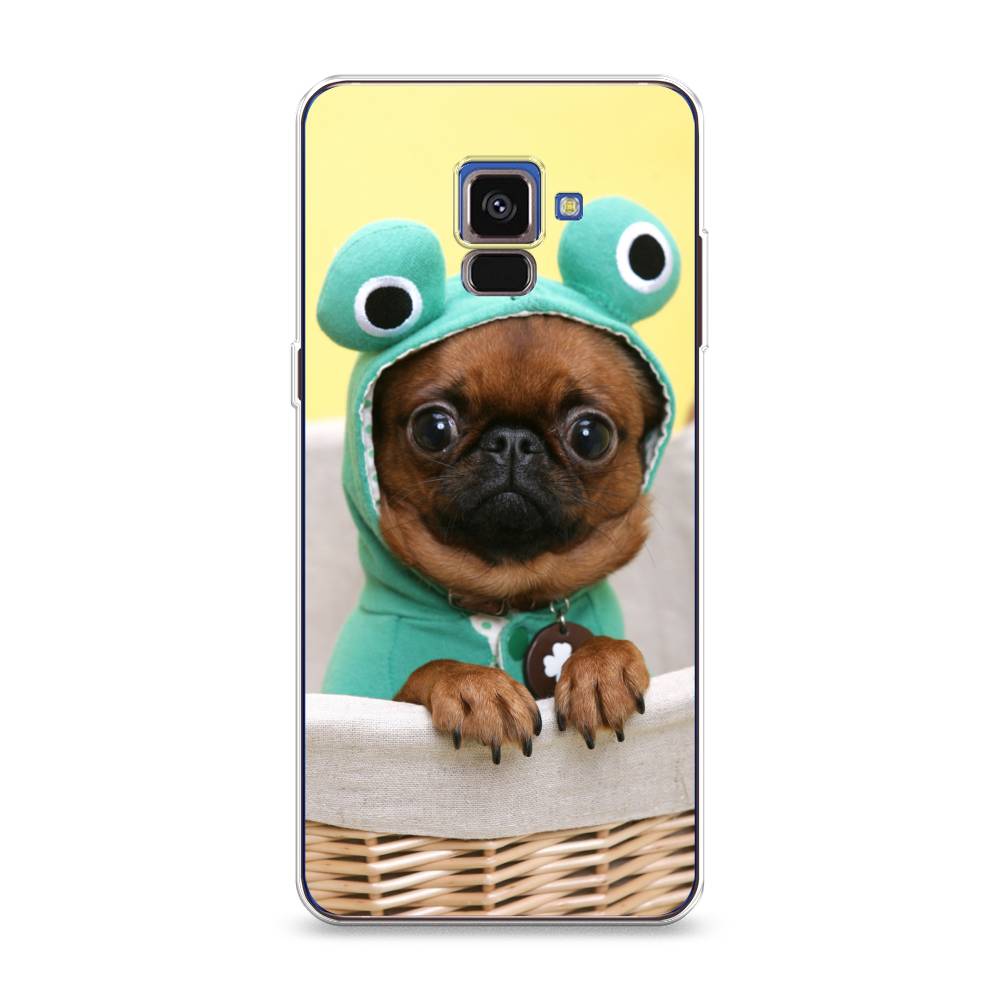 

Чехол на Samsung Galaxy A8 2018 "Собачка в шапке лягушки", Коричневый;желтый;голубой, 25450-1