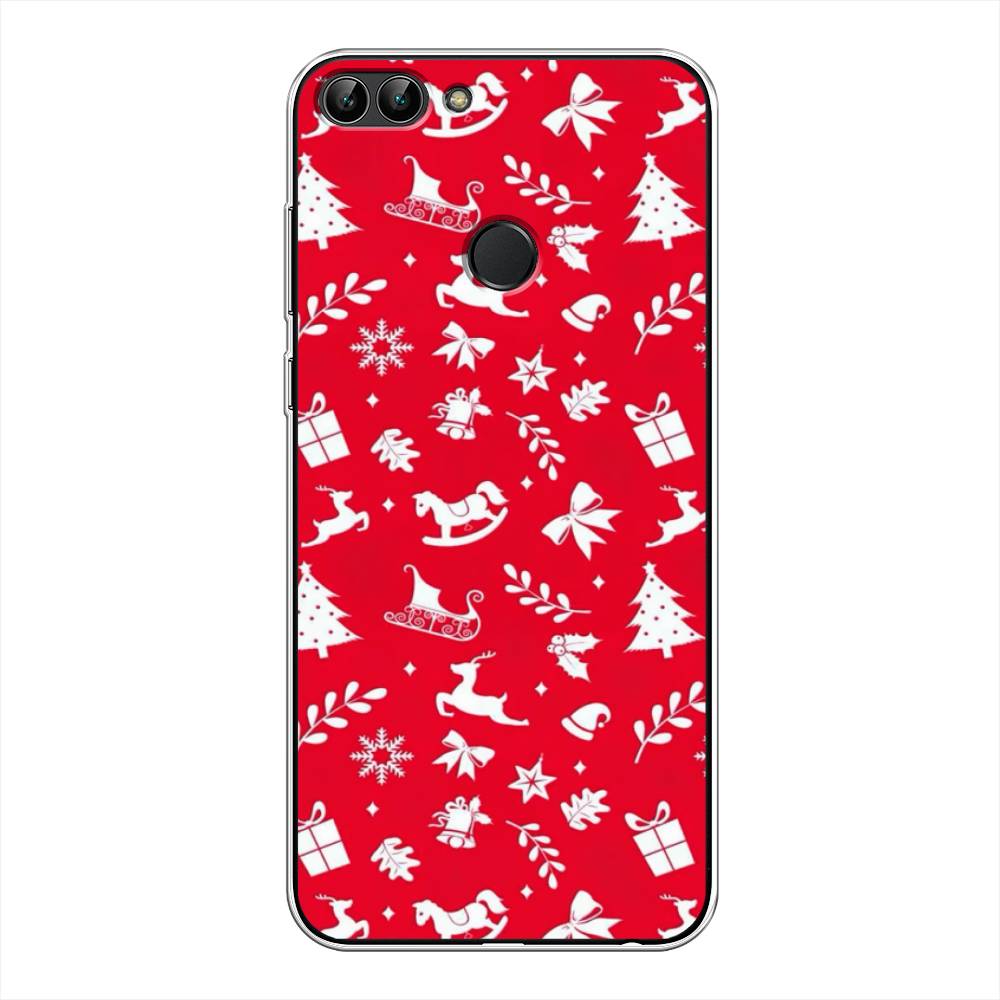

Чехол для Huawei Y9 2018 "Красный новогодний фон", Красный;белый, 64950-5