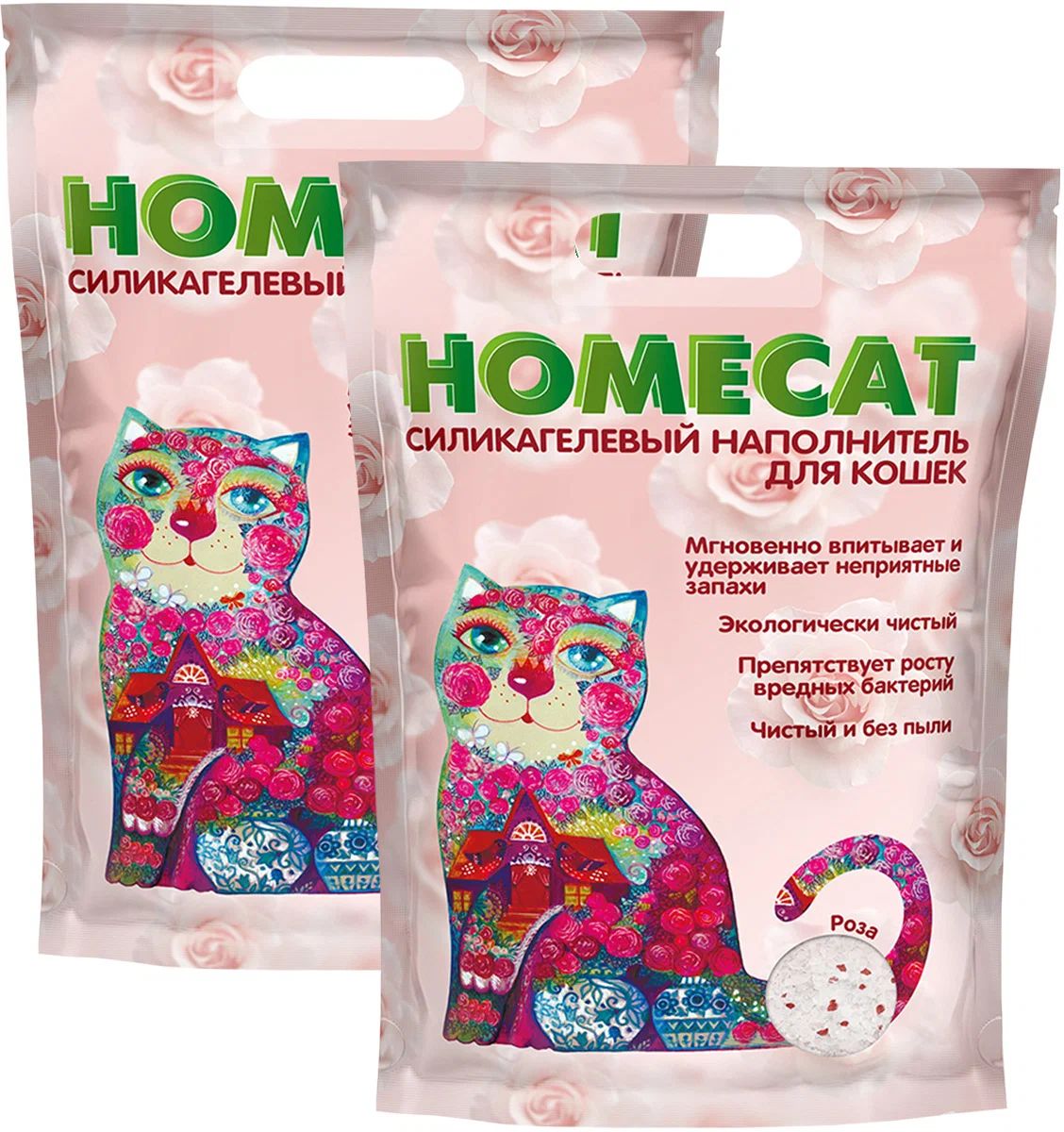 

Впитывающий наполнитель HOMECAT силикагелевый, роза, 2 шт по 3,8 л