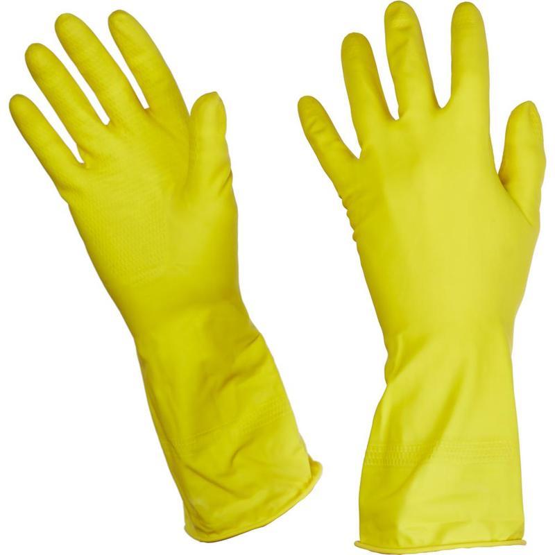 Перчатки резиновые Paclan Practi Universal, с хлопковым напылением, р9 (L) желтые, 100 пар
