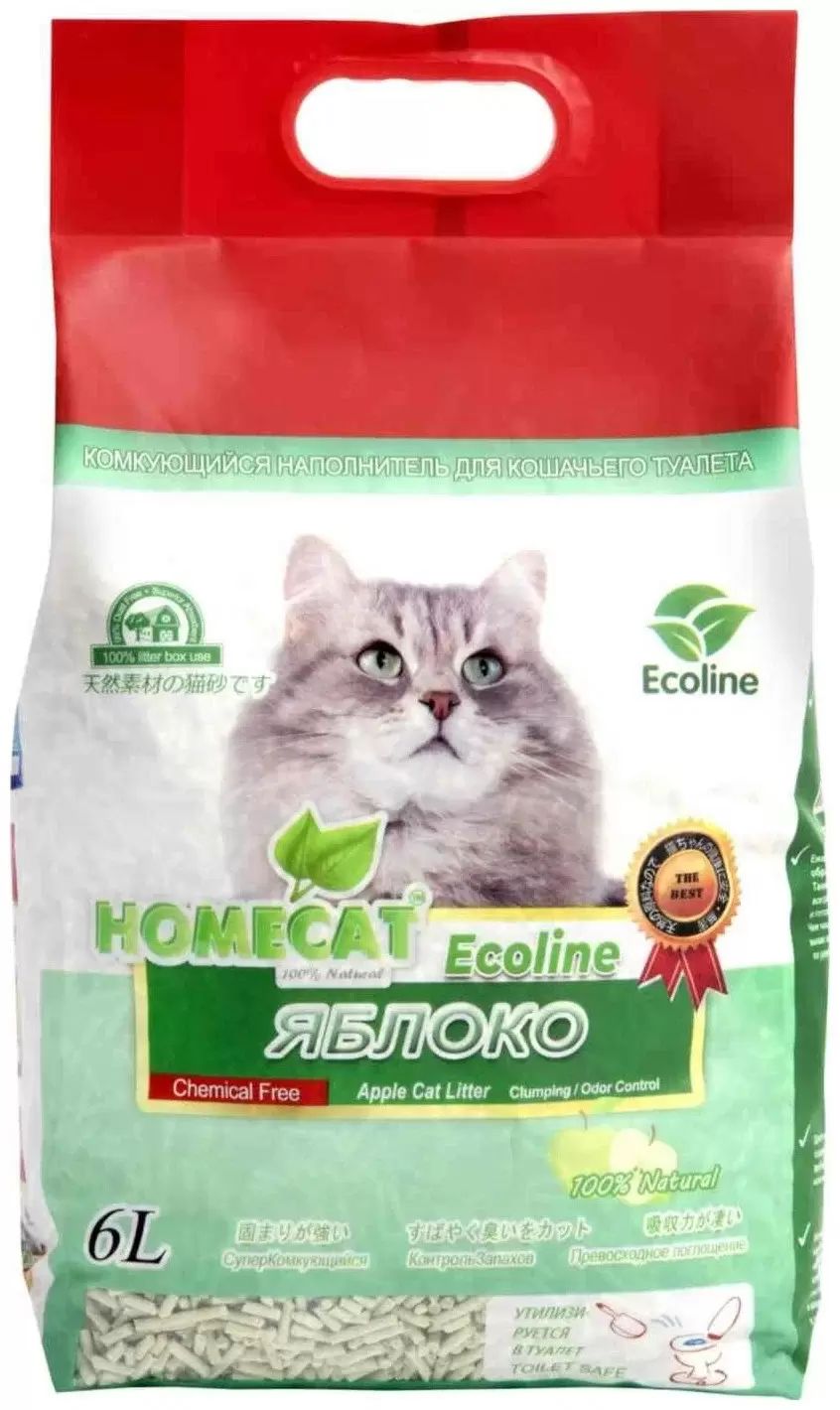 

Комкующийся наполнитель HOMECAT Ecoline кукурузный, яблоко, 4 шт по 6 л