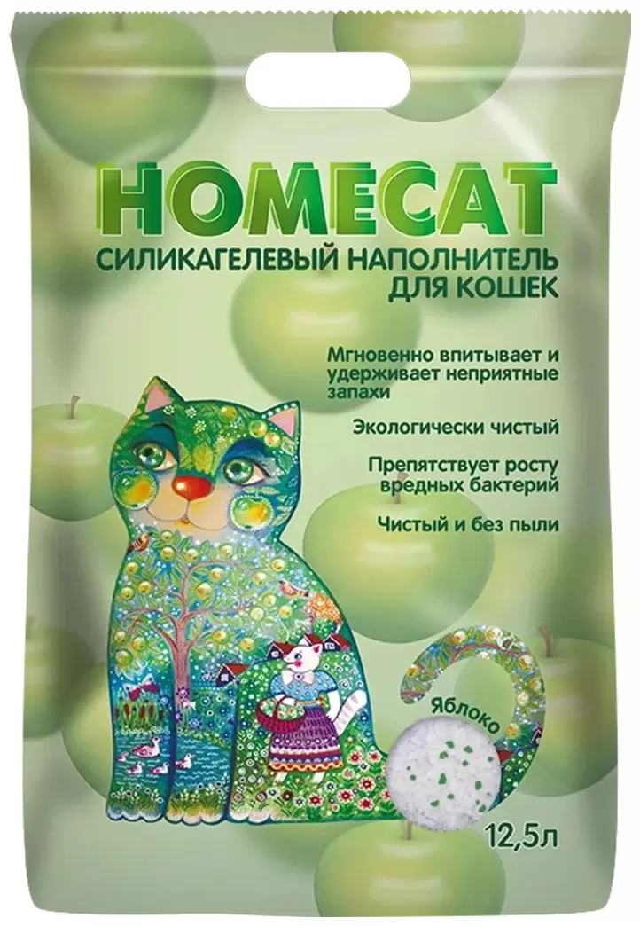 

Наполнитель для туалета кошек Homecat Яблоко силикагелевый, 4 шт по 12,5 л