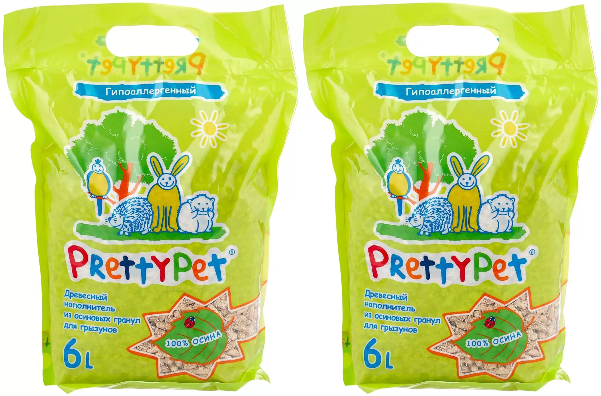 Наполнитель для грызунов и птиц Pretty Cat древесный осиновый, 2 шт по 6 л